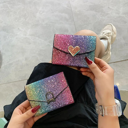 Fashion Women Sequins Wallets Glitter PU Leather Short Coin Purse Wallets for Ladies Card Holder Small Female Mini Clutch Girls