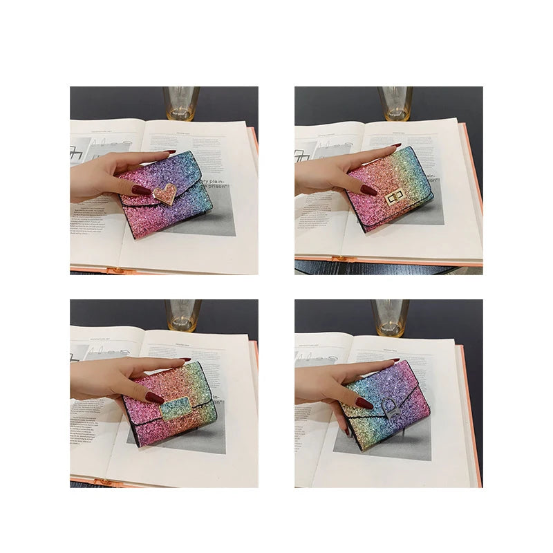 Fashion Women Sequins Wallets Glitter PU Leather Short Coin Purse Wallets for Ladies Card Holder Small Female Mini Clutch Girls