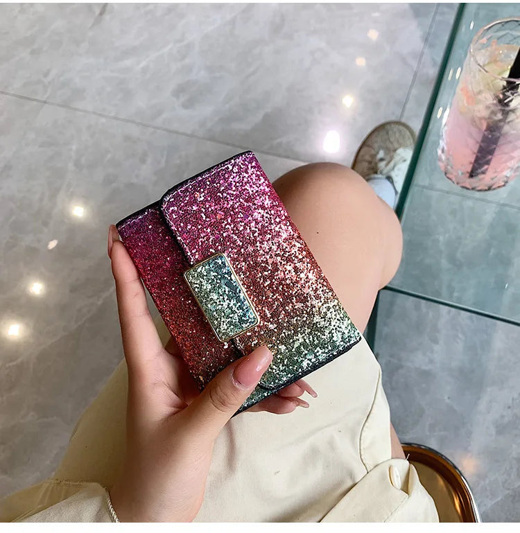 Fashion Women Sequins Wallets Glitter PU Leather Short Coin Purse Wallets for Ladies Card Holder Small Female Mini Clutch Girls