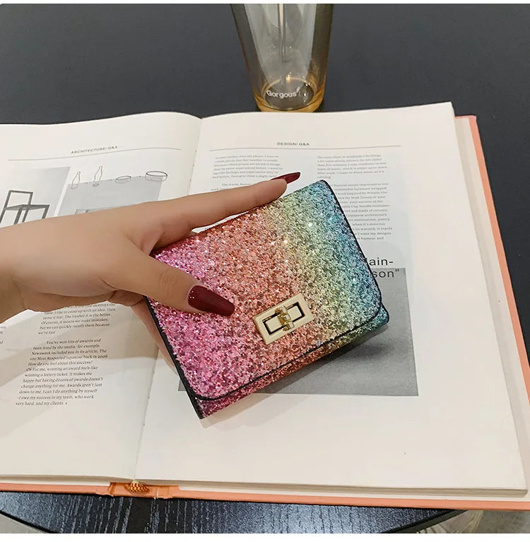 Fashion Women Sequins Wallets Glitter PU Leather Short Coin Purse Wallets for Ladies Card Holder Small Female Mini Clutch Girls