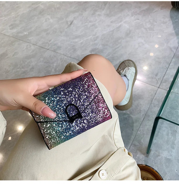 Fashion Women Sequins Wallets Glitter PU Leather Short Coin Purse Wallets for Ladies Card Holder Small Female Mini Clutch Girls