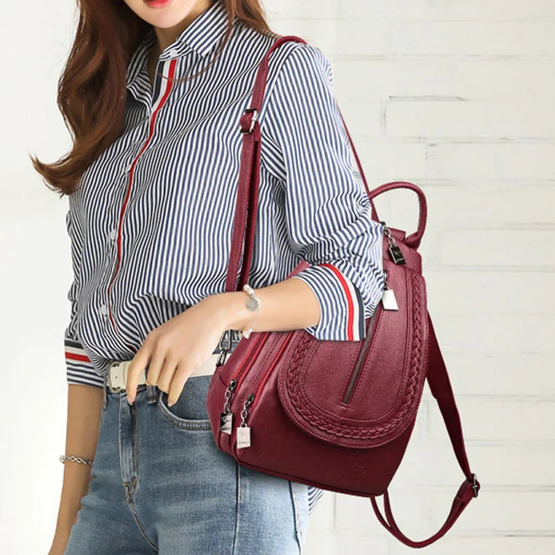 Fashion Women Soft Leather Backpacks Female School Book Bags Large Capacity Shopping Travel Knapsack Femme New Casual Rucksack