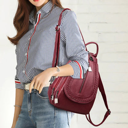 Fashion Women Soft Leather Backpacks Female School Book Bags Large Capacity Shopping Travel Knapsack Femme New Casual Rucksack