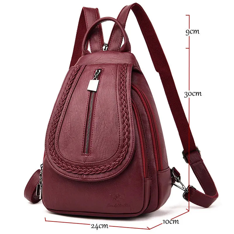 Fashion Women Soft Leather Backpacks Female School Book Bags Large Capacity Shopping Travel Knapsack Femme New Casual Rucksack