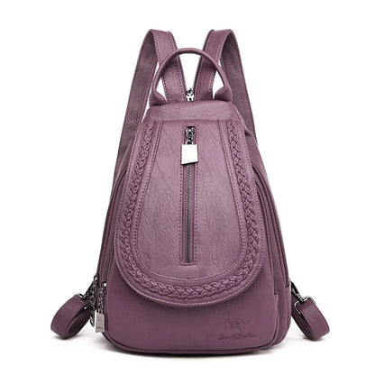 Fashion Women Soft Leather Backpacks Female School Book Bags Large Capacity Shopping Travel Knapsack Femme New Casual Rucksack