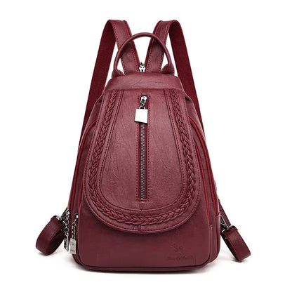 Fashion Women Soft Leather Backpacks Female School Book Bags Large Capacity Shopping Travel Knapsack Femme New Casual Rucksack