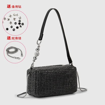 Fashion Women's Bag Diamond Bag 2024 Summer New Shiny Full Diamond Crossbody Handbag Armpit Bag
