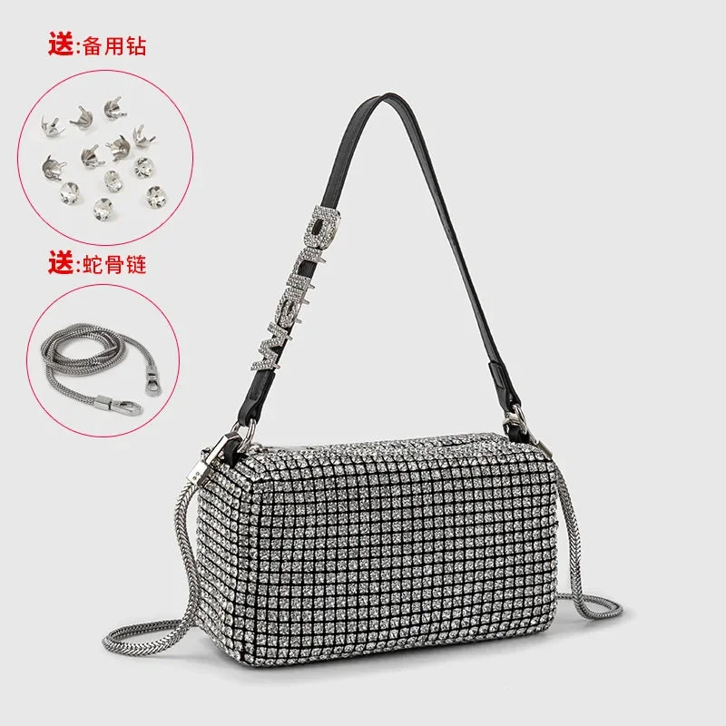 Fashion Women's Bag Diamond Bag 2024 Summer New Shiny Full Diamond Crossbody Handbag Armpit Bag