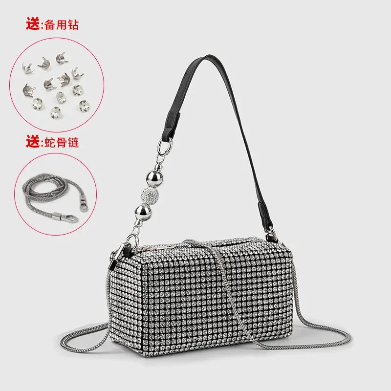 Fashion Women's Bag Diamond Bag 2024 Summer New Shiny Full Diamond Crossbody Handbag Armpit Bag