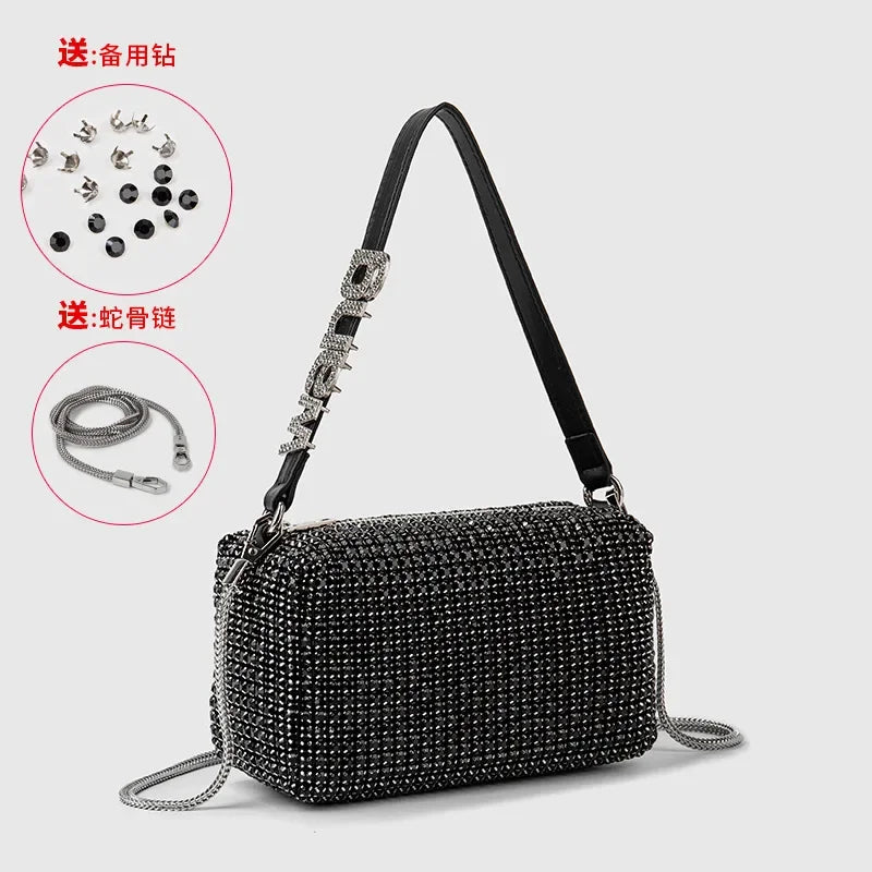 Fashion Women's Bag Diamond Bag 2024 Summer New Shiny Full Diamond Crossbody Handbag Armpit Bag