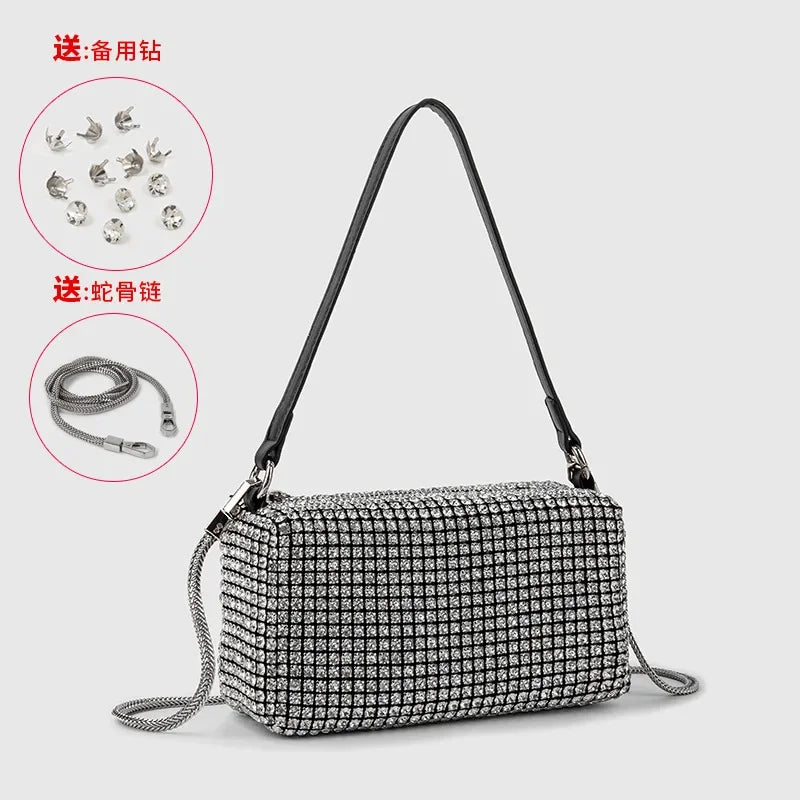 Fashion Women's Bag Diamond Bag 2024 Summer New Shiny Full Diamond Crossbody Handbag Armpit Bag