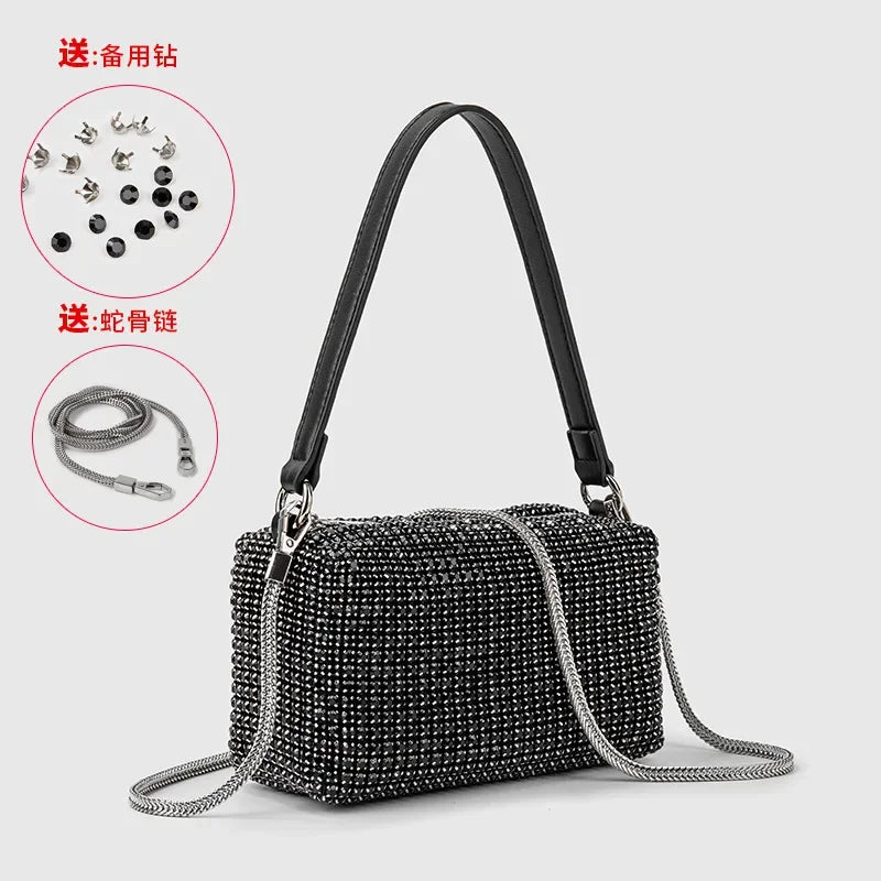 Fashion Women's Bag Diamond Bag 2024 Summer New Shiny Full Diamond Crossbody Handbag Armpit Bag