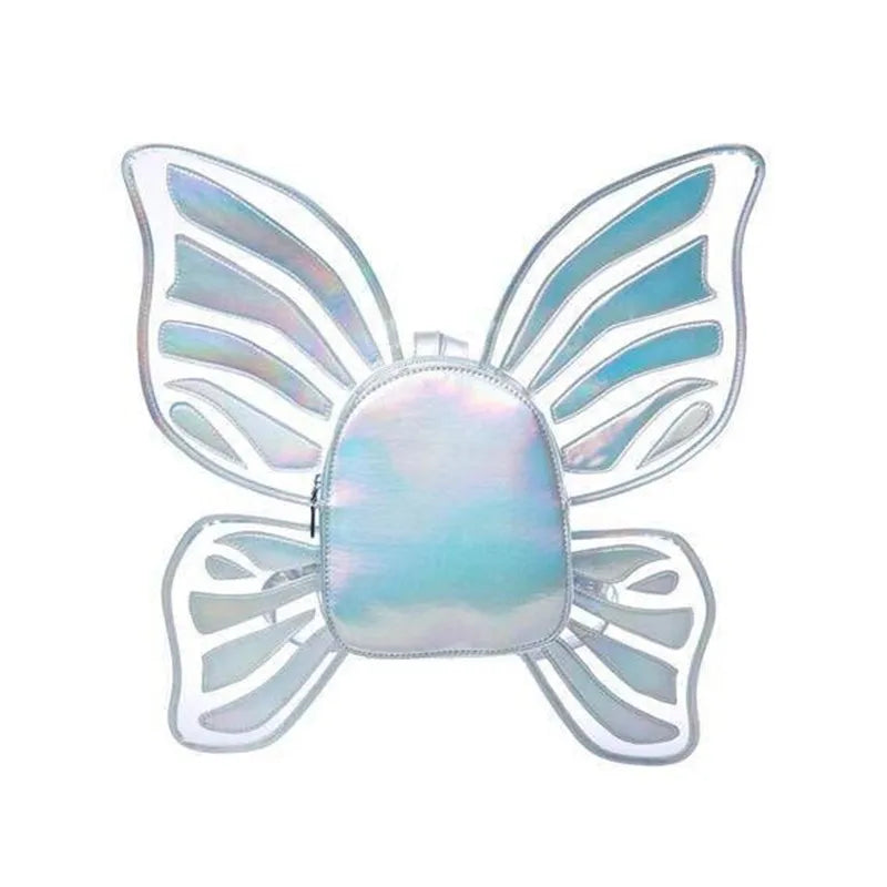 Fashion Women's Laser Mini Backpack Butterfly Angel Wings Daypack for Girls Travel Casual Daypack School Bag Holographic Leather