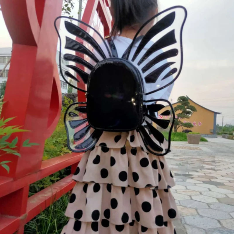 Fashion Women's Laser Mini Backpack Butterfly Angel Wings Daypack for Girls Travel Casual Daypack School Bag Holographic Leather