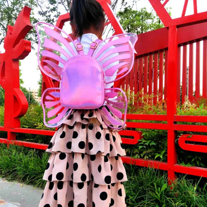 Fashion Women's Laser Mini Backpack Butterfly Angel Wings Daypack for Girls Travel Casual Daypack School Bag Holographic Leather