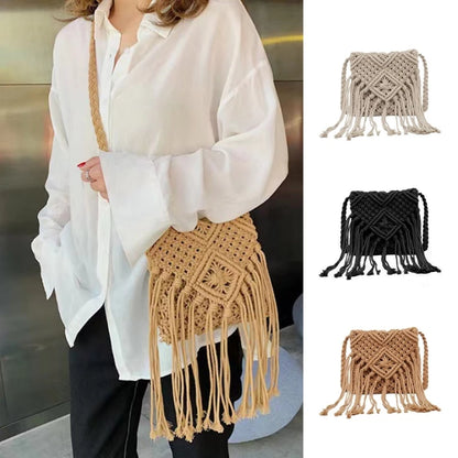 Fashion Woven Bag Woven Knitted Tassel-Bags Crossbody Bag Summer-Beach Shoulder Bag Gift for Women Girl  Bags