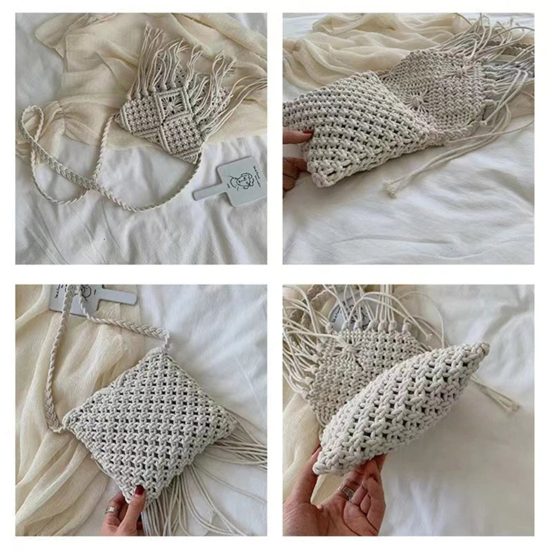 Fashion Woven Bag Woven Knitted Tassel-Bags Crossbody Bag Summer-Beach Shoulder Bag Gift for Women Girl  Bags