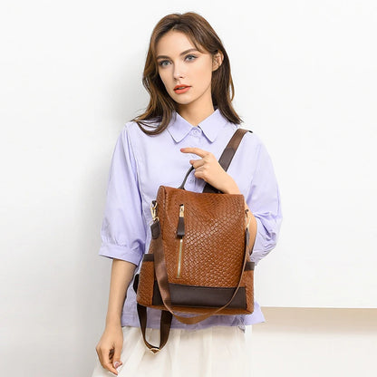 Fashion Woven Design Backpack Luxury Brand Women's Backpacks High Quality Leather Large Capacity Bagpack Girl's Travel Mochilas