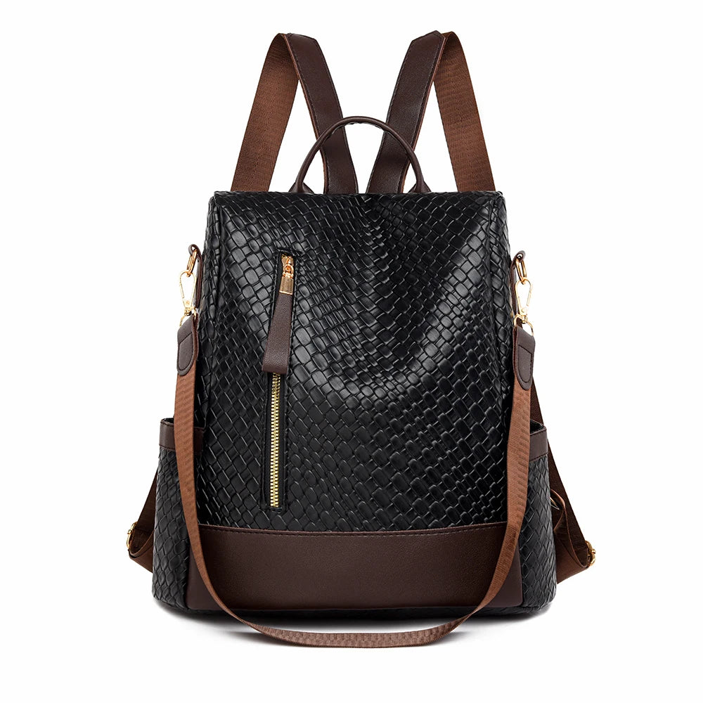 Fashion Woven Design Backpack Luxury Brand Women's Backpacks High Quality Leather Large Capacity Bagpack Girl's Travel Mochilas