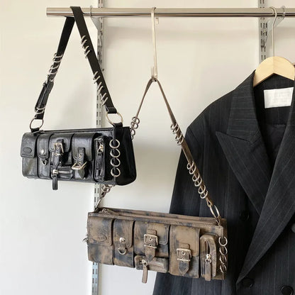 Fashion Y2k Punk Street Underarm Shoulder Bags Versatile Multi Pocket Motorcycle Bag Casual All-match Grunge Bolsos 90s Purses