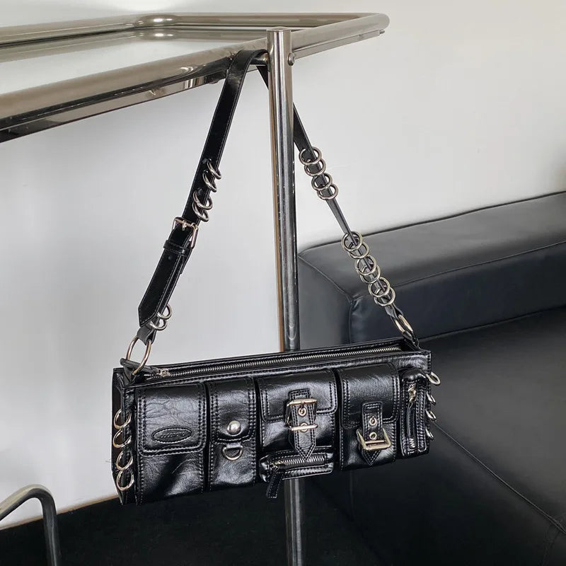 Fashion Y2k Punk Street Underarm Shoulder Bags Versatile Multi Pocket Motorcycle Bag Casual All-match Grunge Bolsos 90s Purses