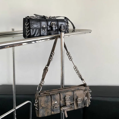 Fashion Y2k Punk Street Underarm Shoulder Bags Versatile Multi Pocket Motorcycle Bag Casual All-match Grunge Bolsos 90s Purses