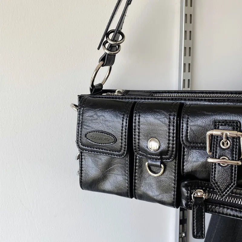 Fashion Y2k Punk Street Underarm Shoulder Bags Versatile Multi Pocket Motorcycle Bag Casual All-match Grunge Bolsos 90s Purses