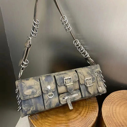 Fashion Y2k Punk Street Underarm Shoulder Bags Versatile Multi Pocket Motorcycle Bag Casual All-match Grunge Bolsos 90s Purses