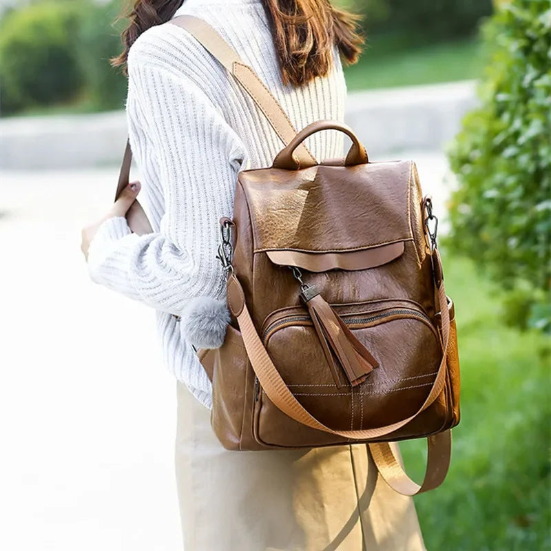 Fashion anti-theft women's vintage leather travel backpack casual Feminina school bag
