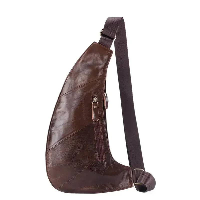 Fashion genuine leather men's chest cowhide crossbody multifunction shoulder messenger travel small male sling bag