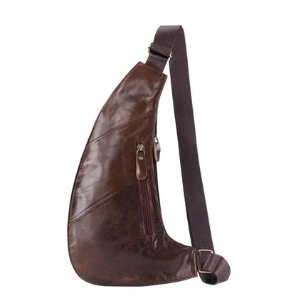 Fashion genuine leather men's chest cowhide crossbody multifunction shoulder messenger travel small male sling bag