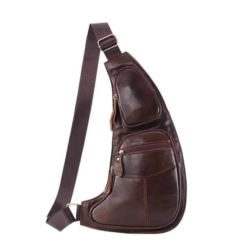 Fashion genuine leather men's chest cowhide crossbody multifunction shoulder messenger travel small male sling bag