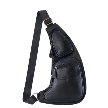 Fashion genuine leather men's chest cowhide crossbody multifunction shoulder messenger travel small male sling bag