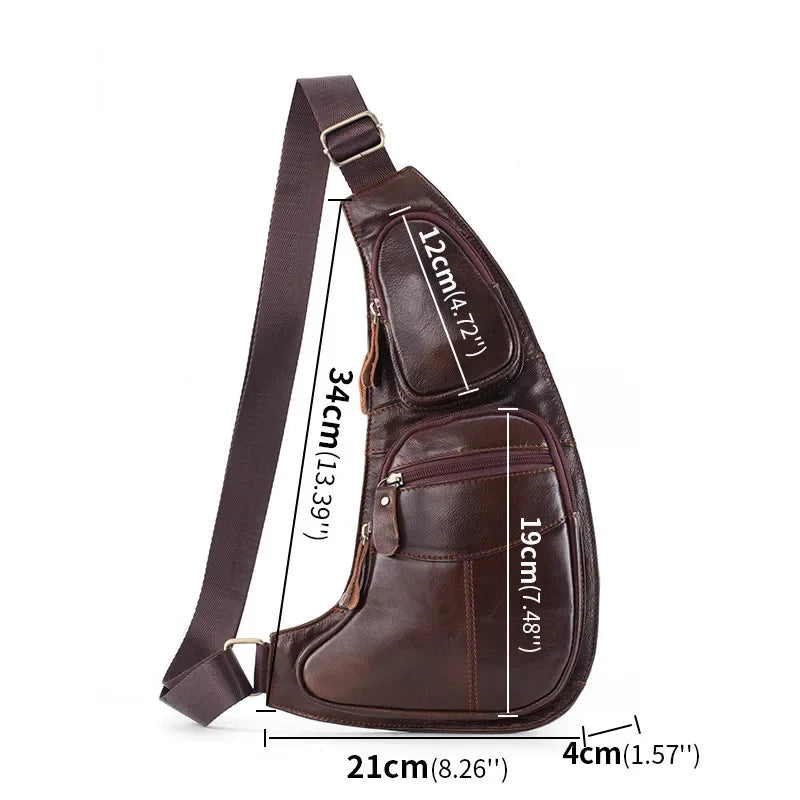 Fashion genuine leather men's chest cowhide crossbody multifunction shoulder messenger travel small male sling bag