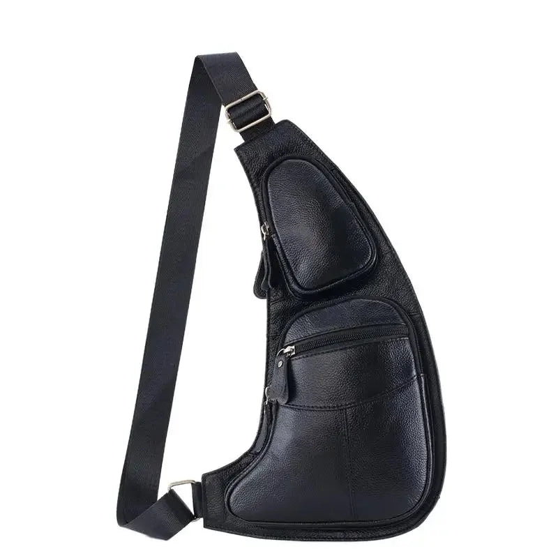 Fashion genuine leather men's chest cowhide crossbody multifunction shoulder messenger travel small male sling bag