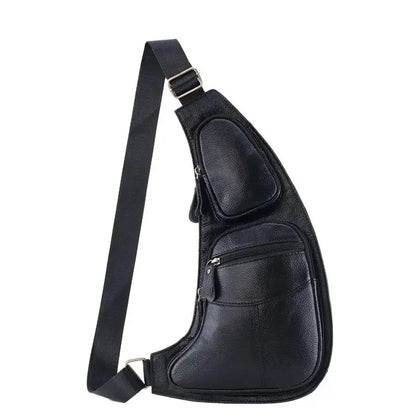 Fashion genuine leather men's chest cowhide crossbody multifunction shoulder messenger travel small male sling bag
