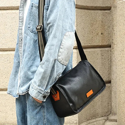 Fashion genuine leather men's large capacity cowhide male shoulder Black trend crossbody bag