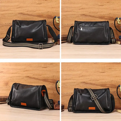 Fashion genuine leather men's large capacity cowhide male shoulder Black trend crossbody bag