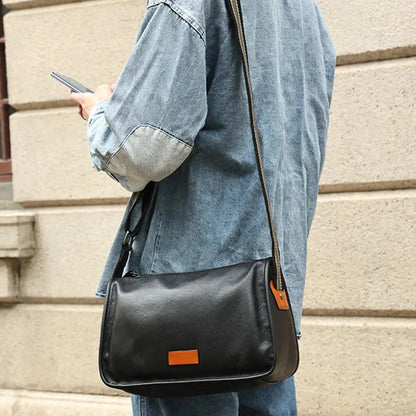 Fashion genuine leather men's large capacity cowhide male shoulder Black trend crossbody bag