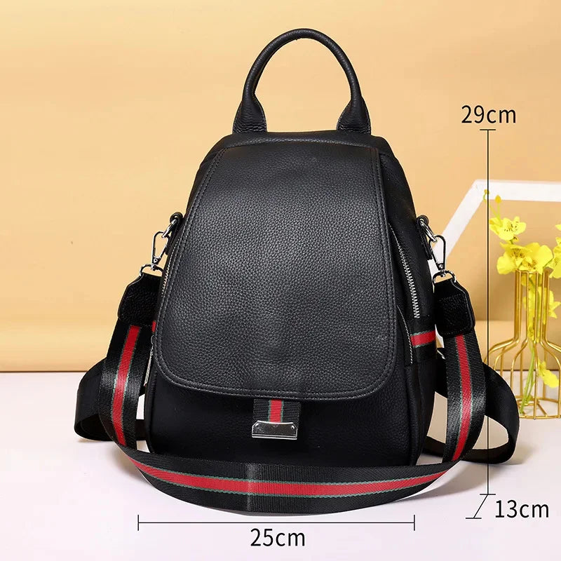 Fashion genuine leather women's cowhide shoulder simple travel backpack casual student school bag for girls