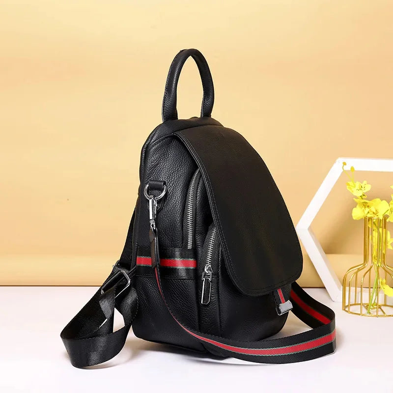 Fashion genuine leather women's cowhide shoulder simple travel backpack casual student school bag for girls