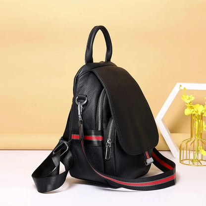 Fashion genuine leather women's cowhide shoulder simple travel backpack casual student school bag for girls