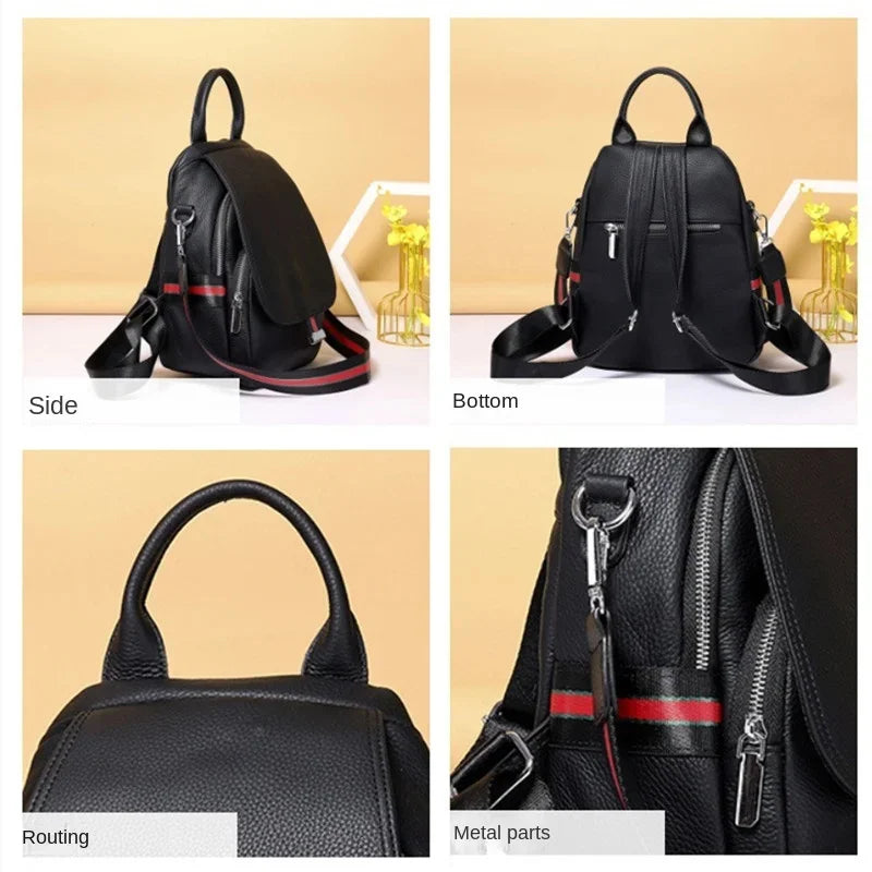 Fashion genuine leather women's cowhide shoulder simple travel backpack casual student school bag for girls