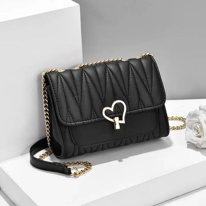 Fashion heart lock women's shoulder casual messenger cute leather female crossbody small square bag
