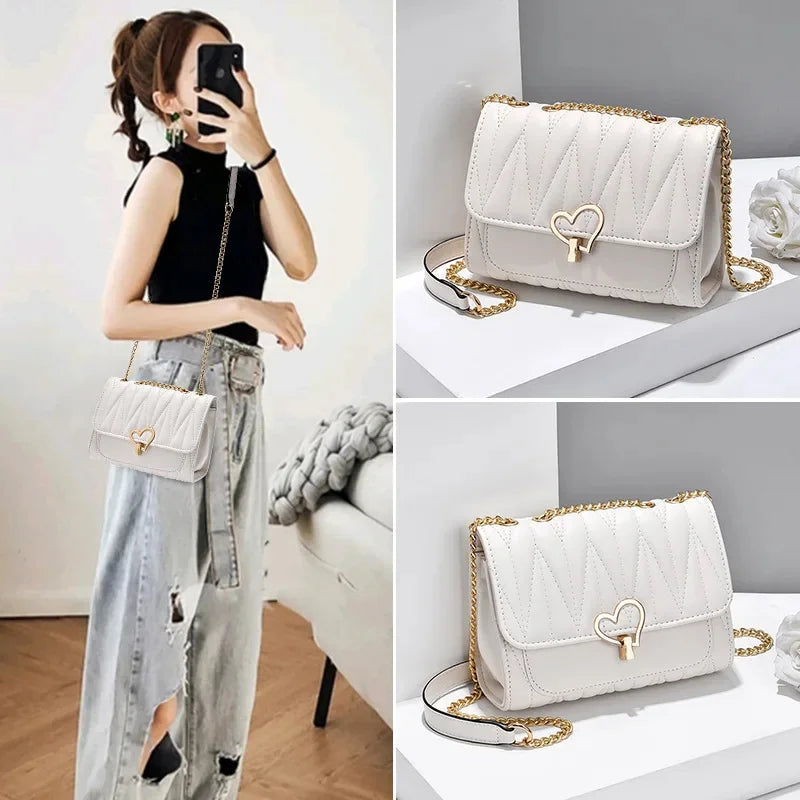 Fashion heart lock women's shoulder casual messenger cute leather female crossbody small square bag