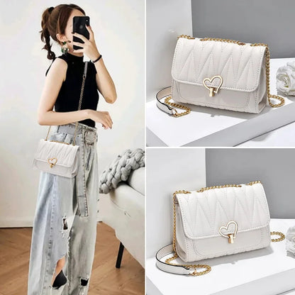 Fashion heart lock women's shoulder casual messenger cute leather female crossbody small square bag