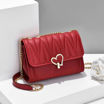 Fashion heart lock women's shoulder casual messenger cute leather female crossbody small square bag