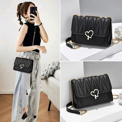 Fashion heart lock women's shoulder casual messenger cute leather female crossbody small square bag