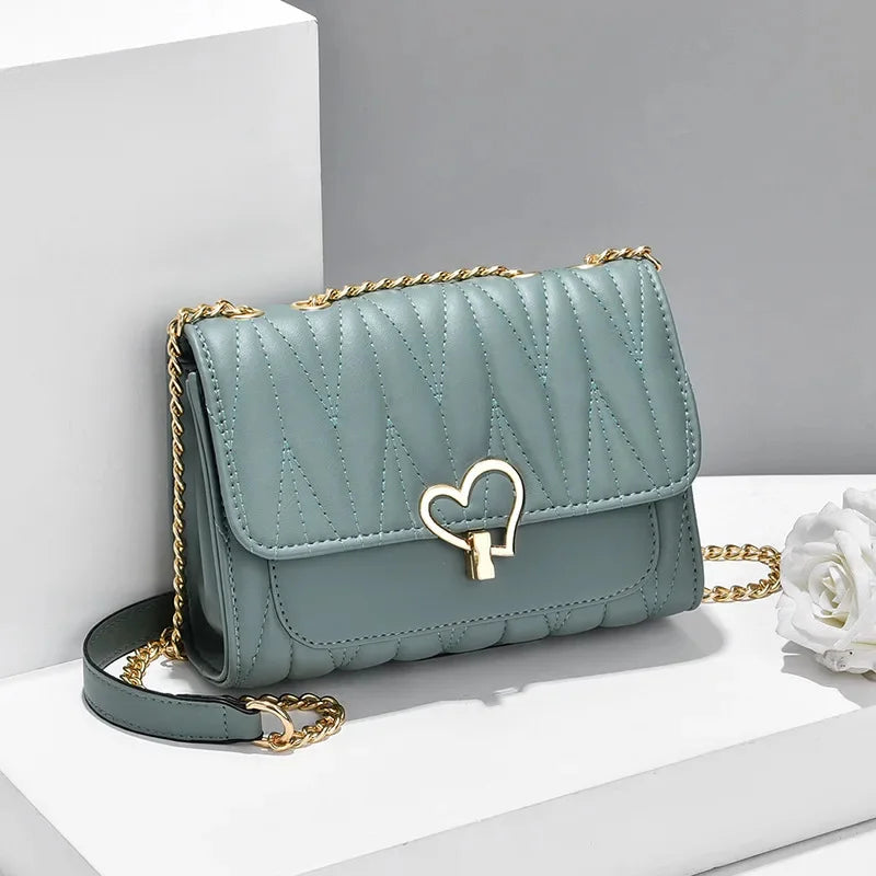 Fashion heart lock women's shoulder casual messenger cute leather female crossbody small square bag