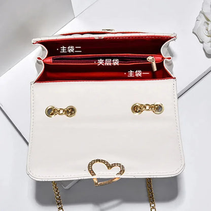 Fashion heart lock women's shoulder casual messenger cute leather female crossbody small square bag
